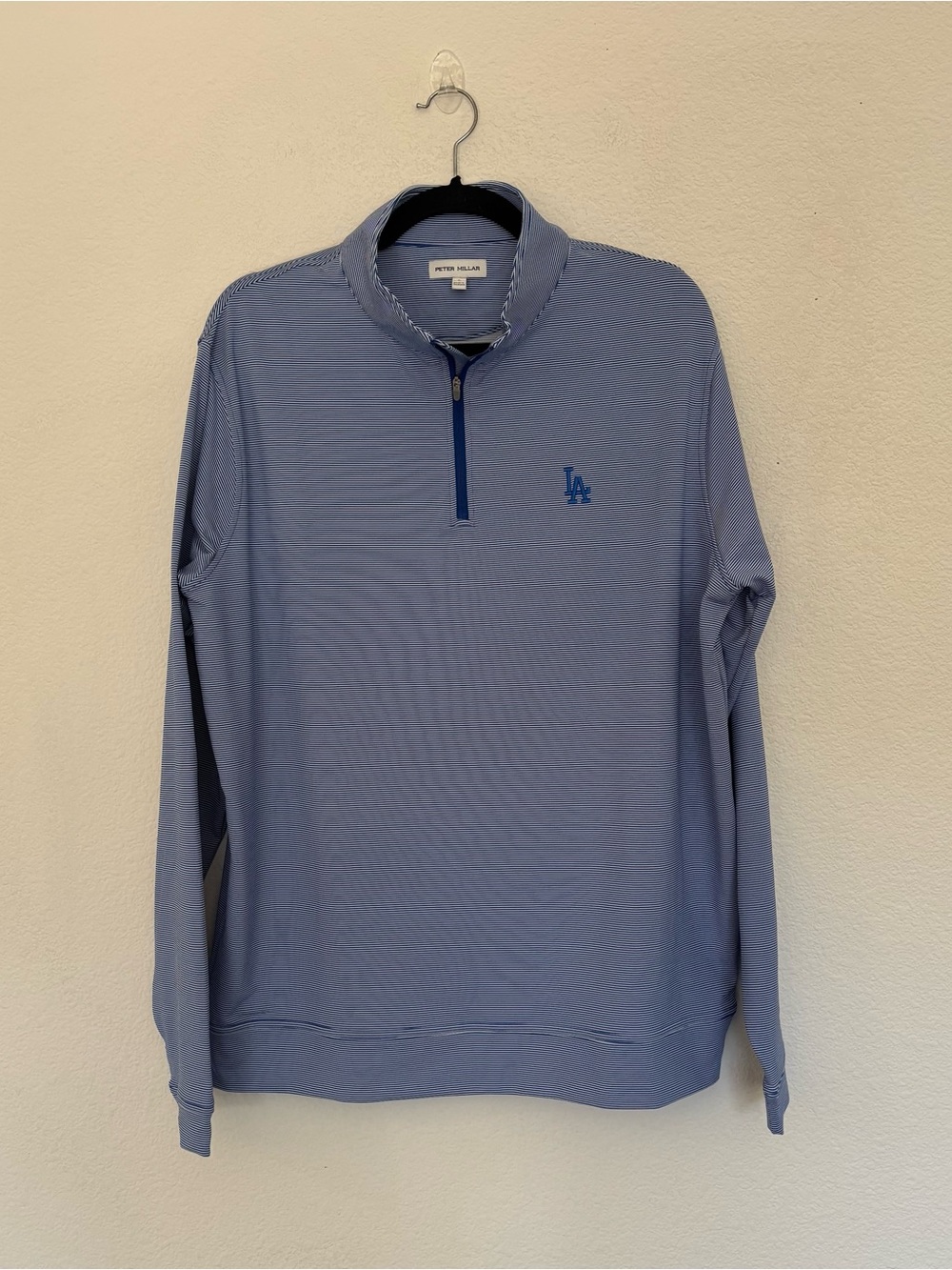 Peter Millar Los Angeles Dodgers Perth Sugar Stripe Performance Quarter Zip - Picture 1 of 7